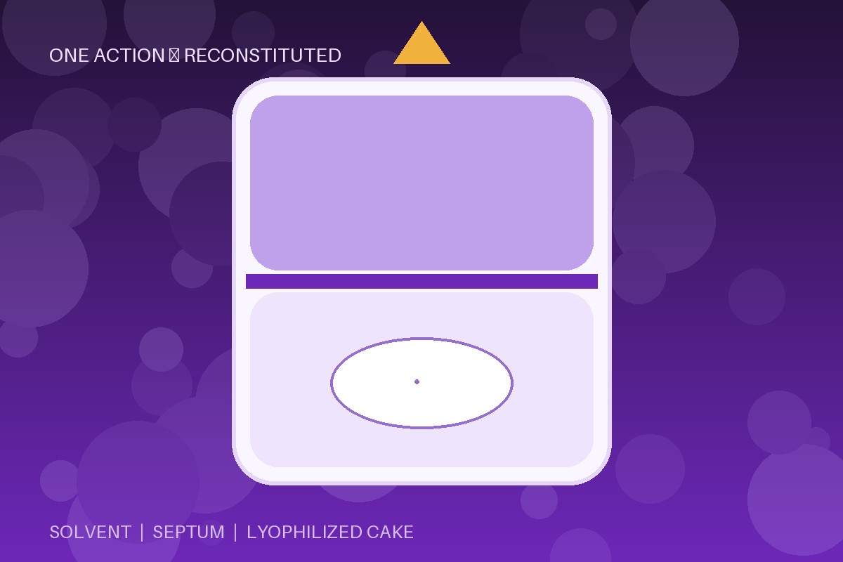 Single-shot dual-chamber Lyoprester SS cartridge reconstituting a lyophilized NAD+ cake in one action — Panacea Bio Chem